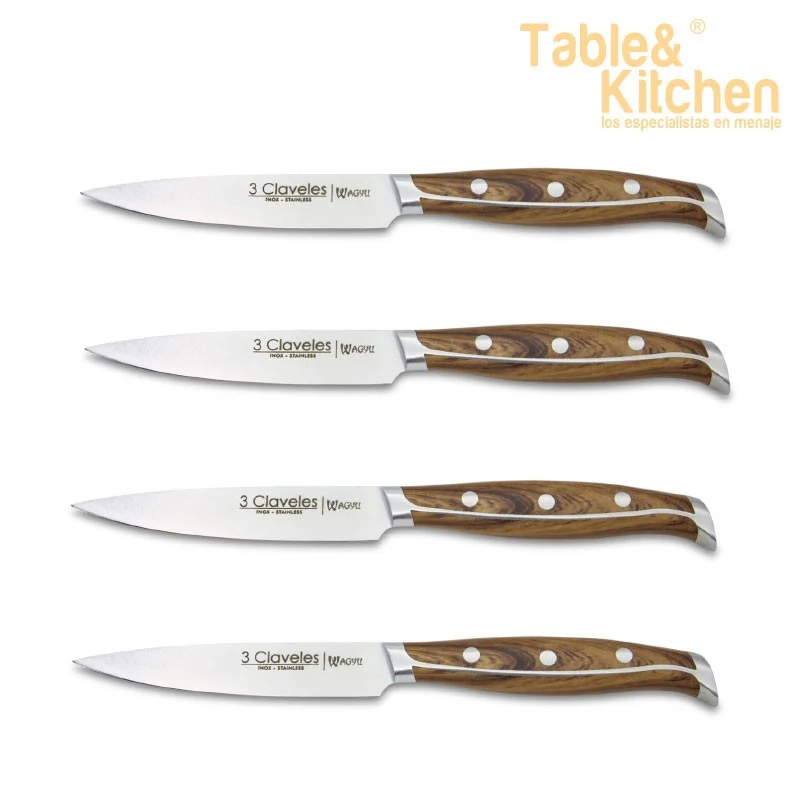 SET 4 CUCHILLOS CHULETEROS WAGYU 11,5 CM 3 CLAVELES