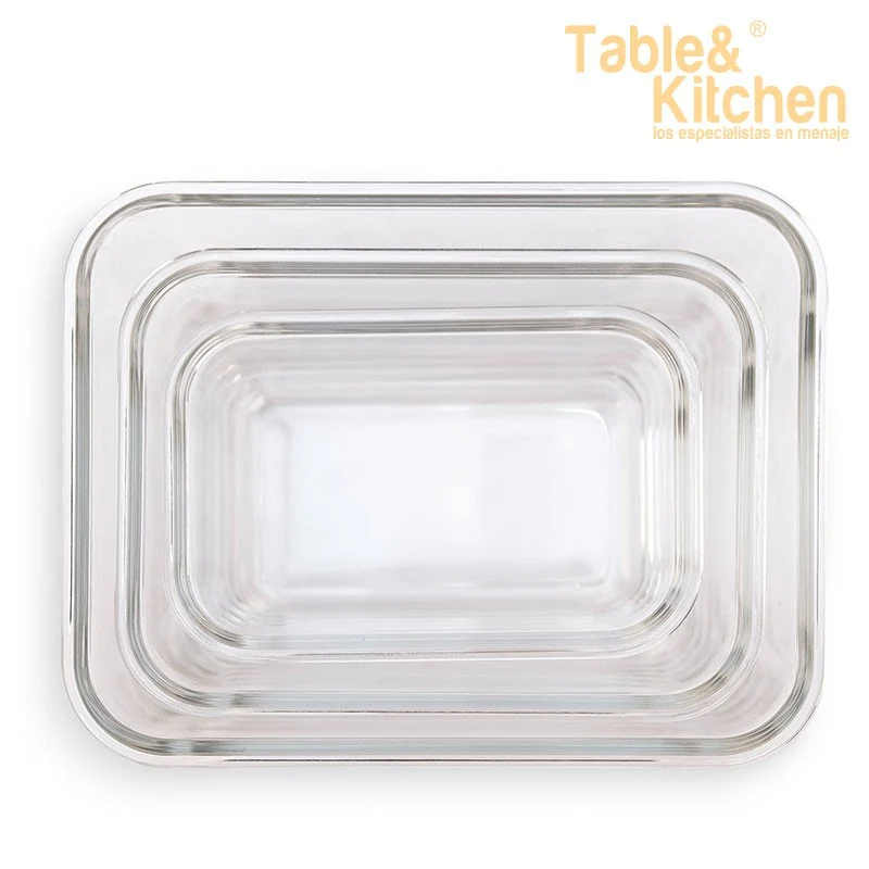 SET 3 CONTENEDORES RECTANGULARES VIDRIO BOROSILICATO