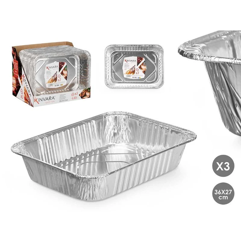 SET 3 BANDEJAS RECTANGULAR ALUMINIO 36X27CM