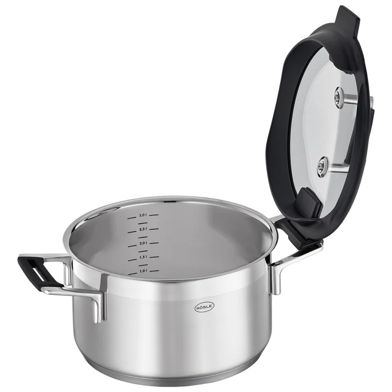 Cacerola alta de acero inoxidable con tapa de cristal Silence Pro Rösle