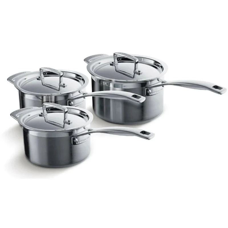 Set de 3 cazos con tapa de acero inoxidable 3-PLY Le Creuset