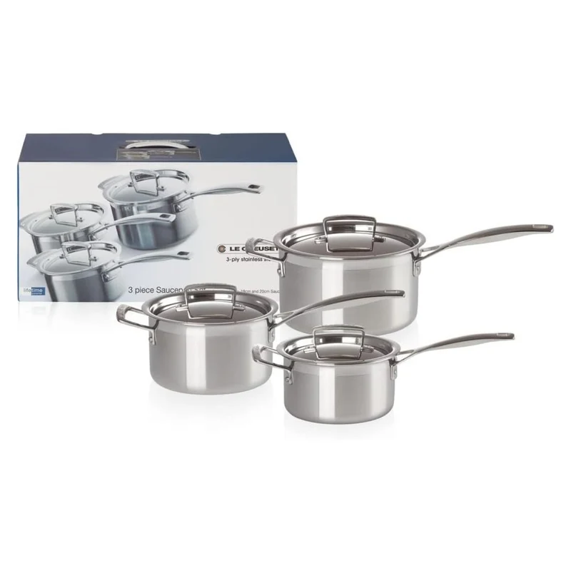 Set de 3 cazos con tapa de acero inoxidable 3-PLY Le Creuset