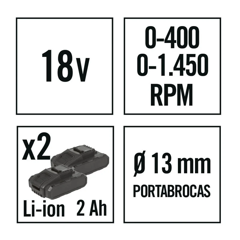 TALADRO PERCUTOR BATERÍA RATIO AR18-2PNM