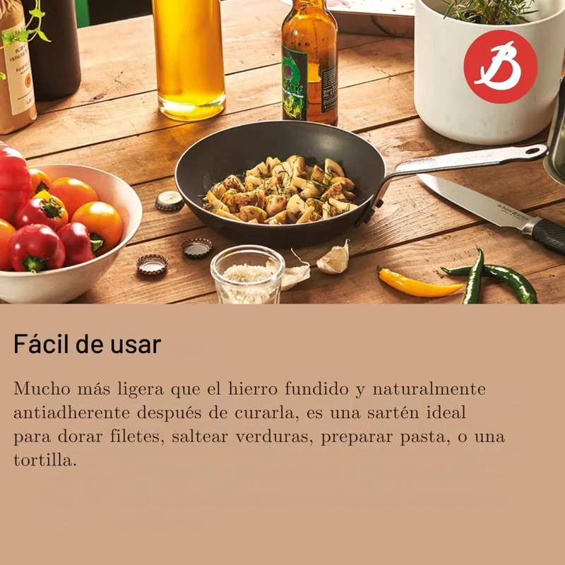 Sartén de hierro Carbone Plus con mango de acero inox Pro De Buyer