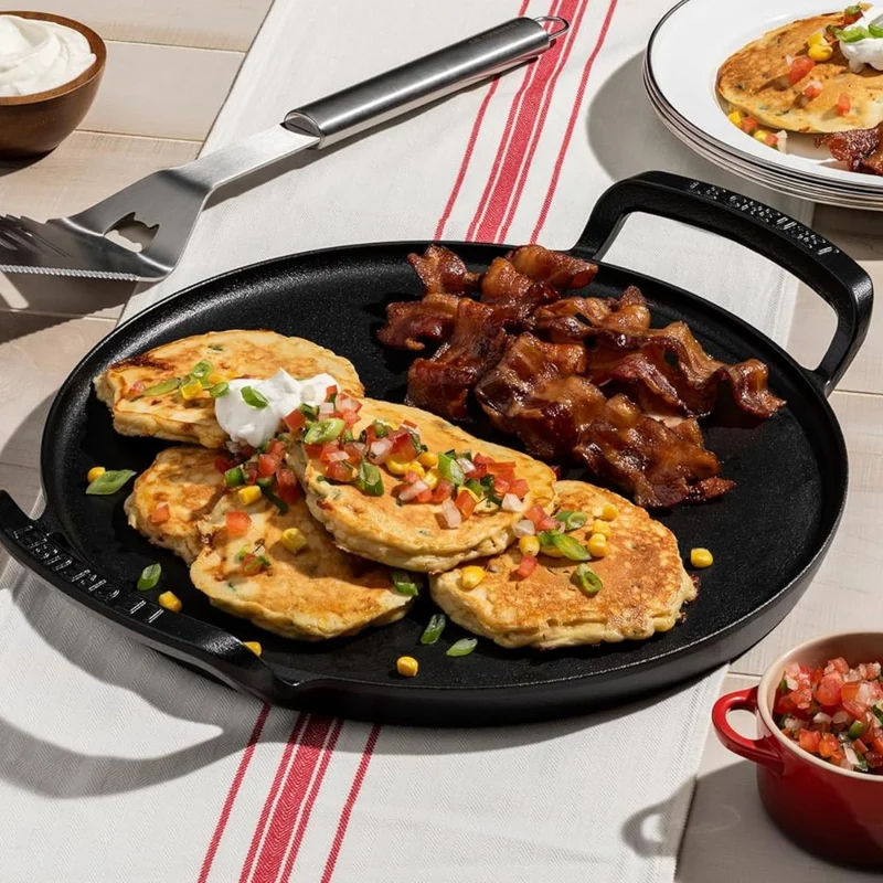 Parrilla redonda lisa y bandeja para pizza hierro fundido BBQ Outdoor Le Creuset
