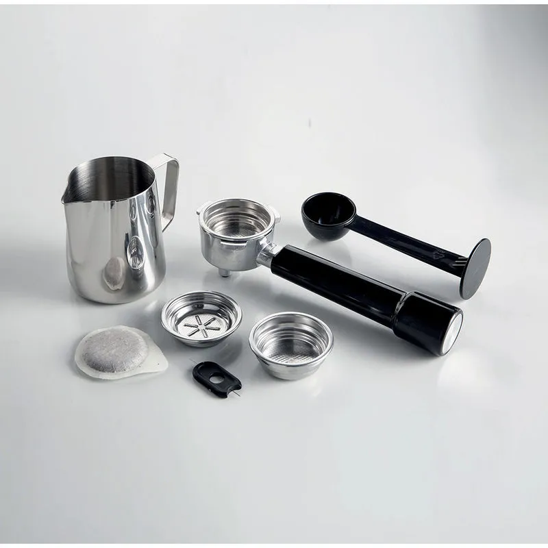 Cafetera Espresso de metal con molinillo de café y monodosis Ariete