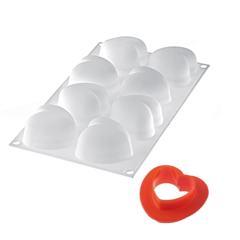 MOLDE PROFESIONAL SILICONA CORAZONES AMORINI 100 CON CORTADOR
