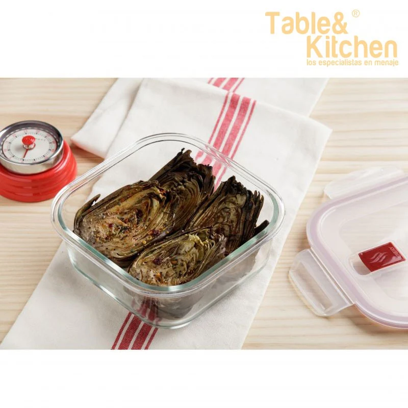 HERMETICO VIDRIO CUADRADO 0,8L COOK&EAT ROJO