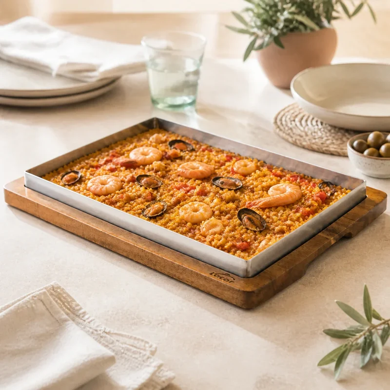 Llauna de arroz Lacor 29,5 × 19,5 × 2 cm con base 33 × 23 cm