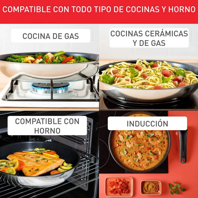 Conjunto de 3 sartenes y mango Ingenio Emotion Tefal 22, 24 y 28 cm