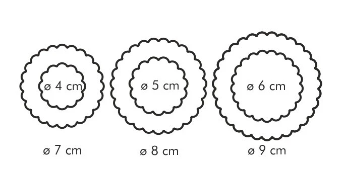 JGO 3 CORTAPASTAS DOBLES CIRCULO RIZ. 6 TAMAÑOS DELICIA