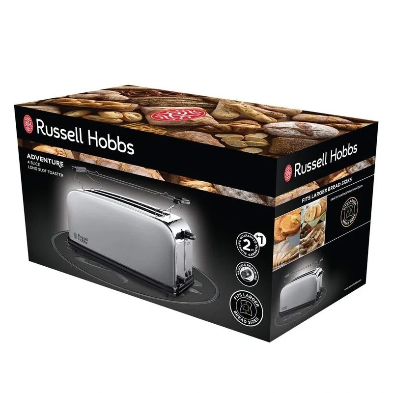 Tostadora 2 ranuras largas acero inoxidable Russell Hobbs