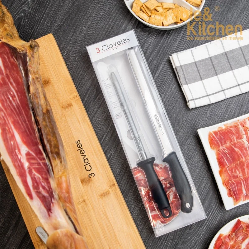 CUCHILLO JAMONERO EVO + CHAIRA 3 CLAVELES