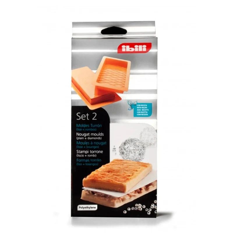 Set de 2 moldes para hacer turrón liso y rombos Ibili