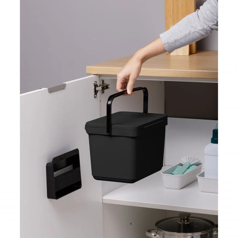 CUBO ORGANICO 6L SMART CON SOPORTE NEGRO