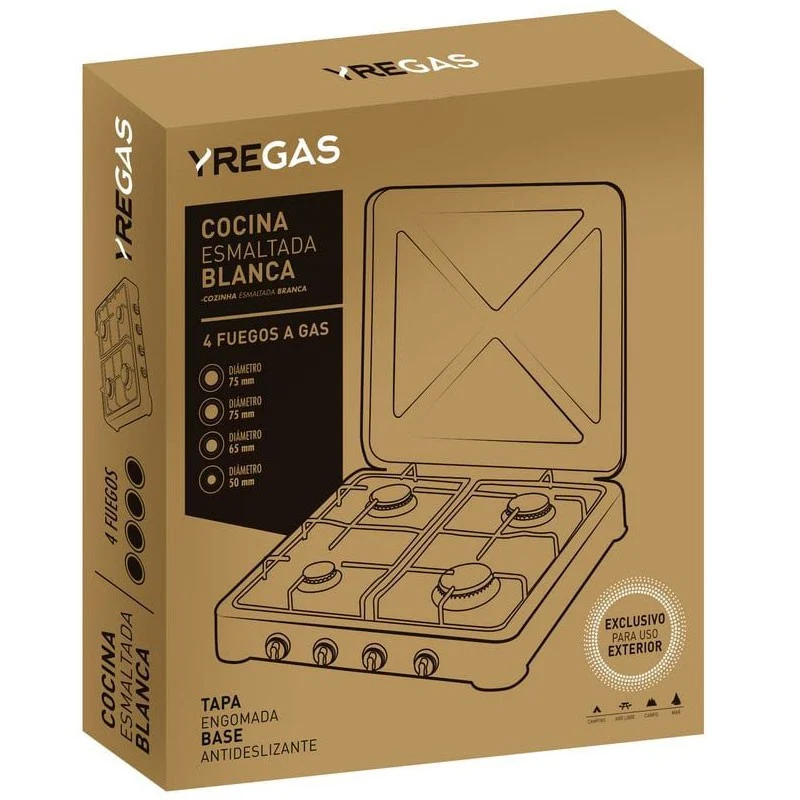 COCINA GAS ESMALTADA BLANCA 4 FUEGOS YREGAS