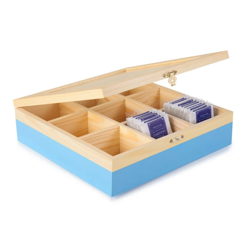 CAJA DE TE 9 COMPARTIMENTOS AZUL