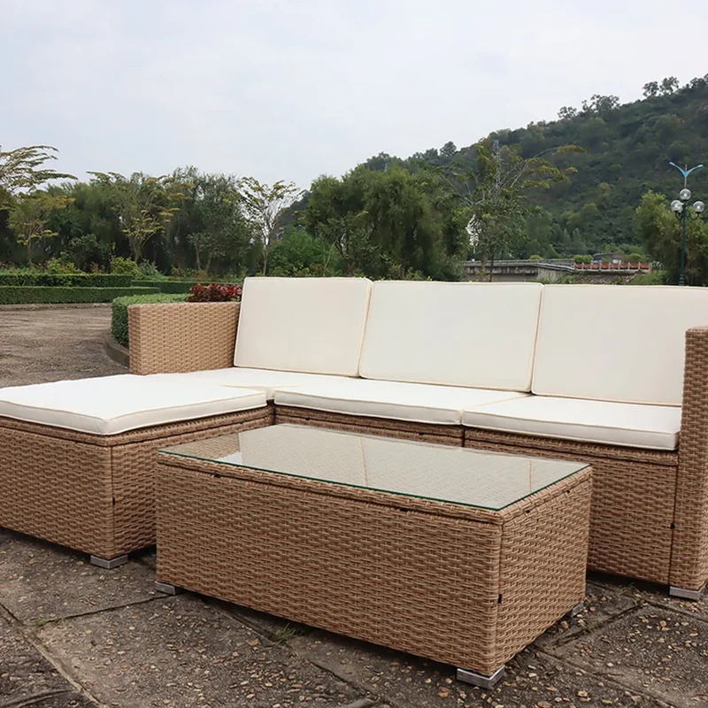 CONJUNTO DE JARDÍN LANZAROTE III — SOFÁ 3 PLAZAS + CHAISE LONGE + MESA