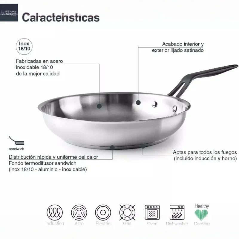 LACOR Sartén Origin Acero Inoxidable 22cm - Modelo 47322
