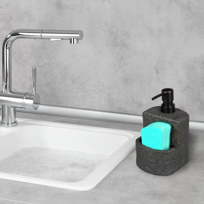 DISPENSADOR DE GEL CON GUARDA ESTROPAJOS PIEDRA