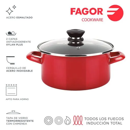 FAGOR Olla OPTIMAX + TAPA Ø26 rojo mate