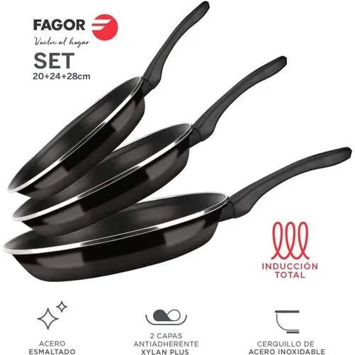 FAGOR Set sartenes OPTIMAX Ø20 Ø24 Ø28 negro