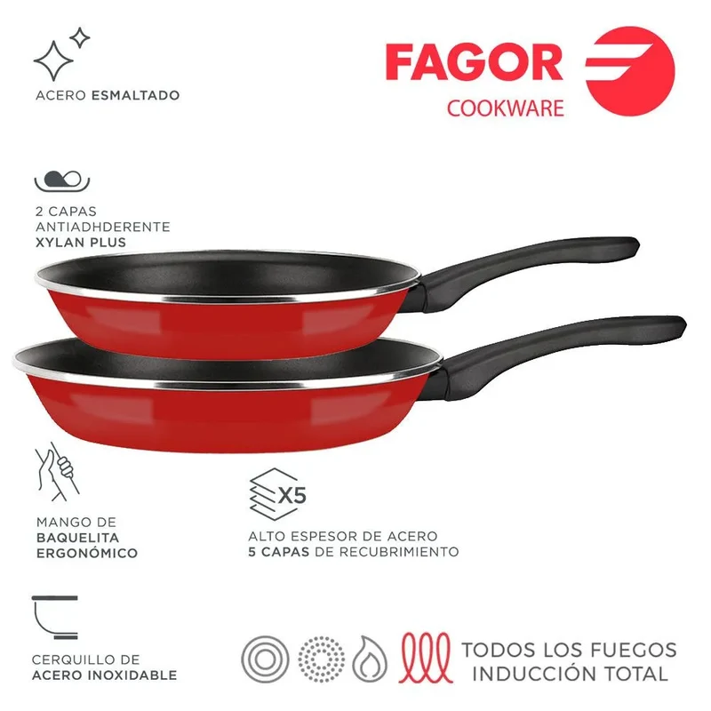 FAGOR Set sartenes OPTIMAX Ø20 Ø24 rojo mate