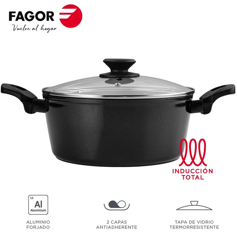 FAGOR Olla VIVANT Negra + Tapa Ø20